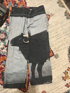 Supreme Black & Light Denim Two-Tone Jeans with Red Logo